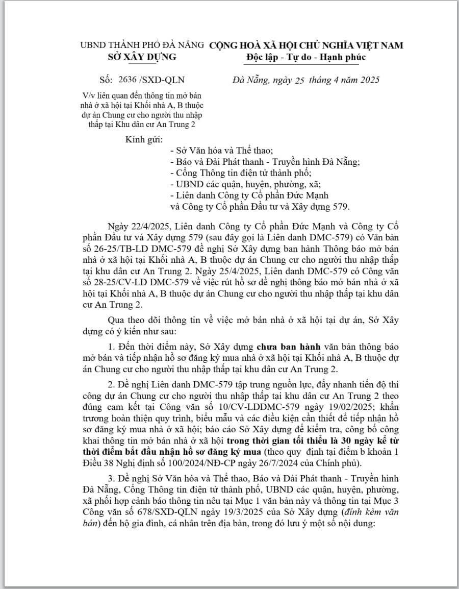 THÔNG BÁO VỀ VIỆC MỞ BÁN NHÀ Ở XÃ HỘI TẠI KHỐI NHÀ A, B – DỰ ÁN CHUNG CƯ CHO NGƯỜI THU NHẬP THẤP TẠI KHU DÂN CƯ AN TRUNG 2